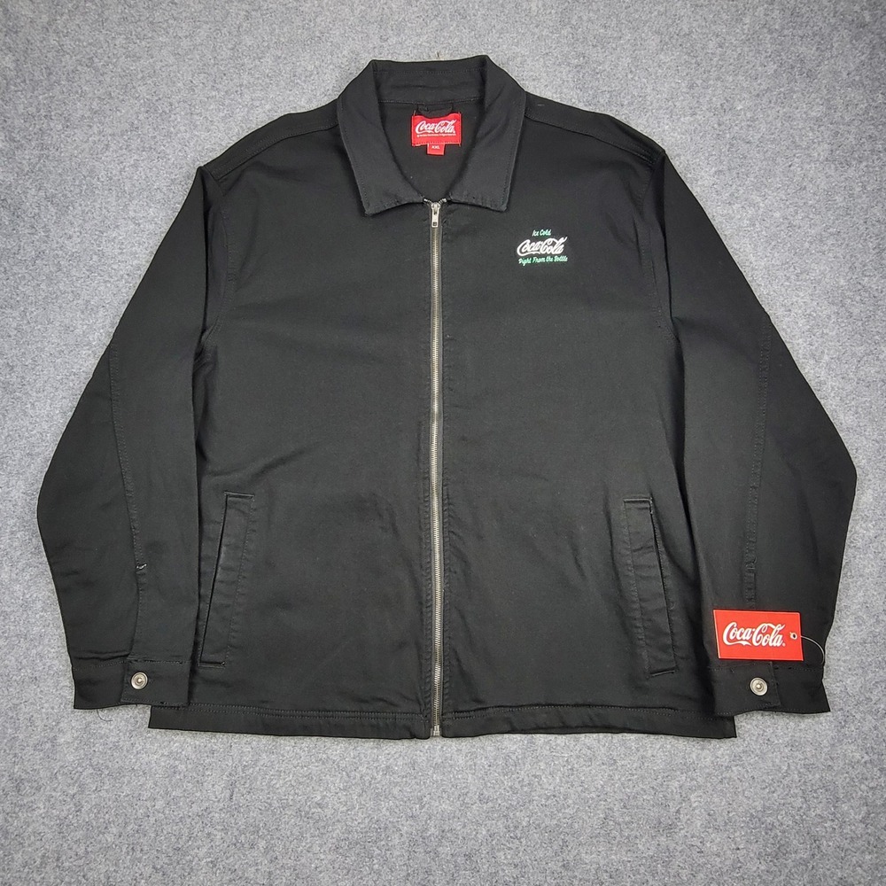 Coca-Cola Ice Cold Graphic Work Jacket Mens XXL Black Full Zip Green Logo
